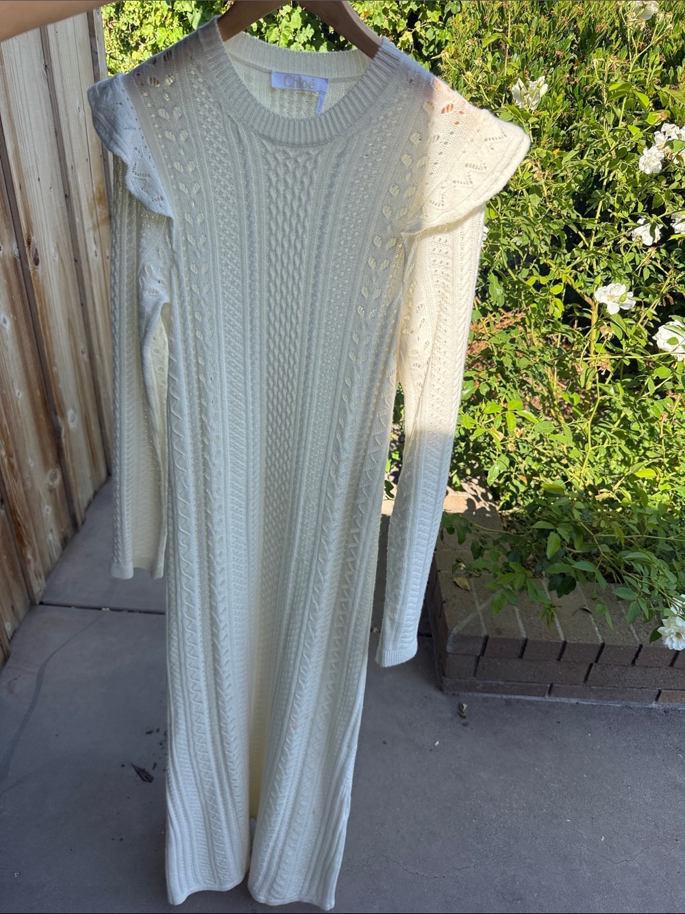 Chloe Cream Cable-Knit Long Sleeve Midi Dress